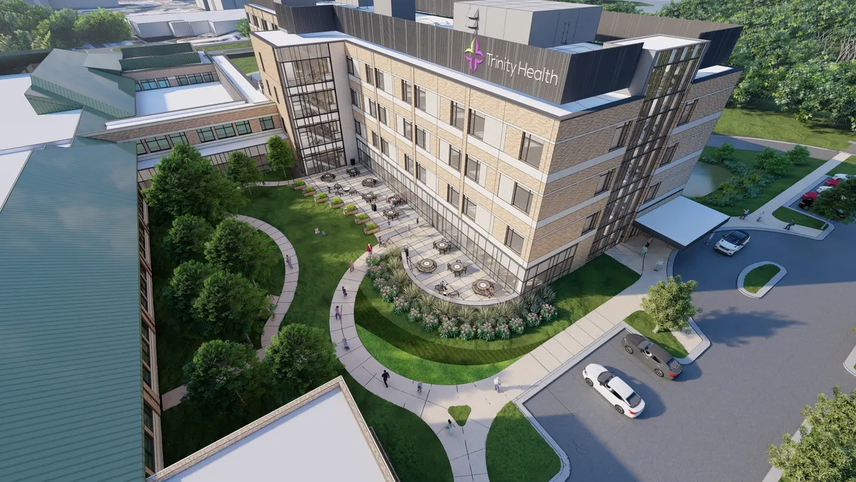 A rendering of a new hospital that will be built in suburban Detroit.