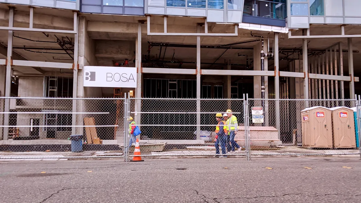Construction work happening at the corner of Bellevue Way and NE 2nd Street downtown.