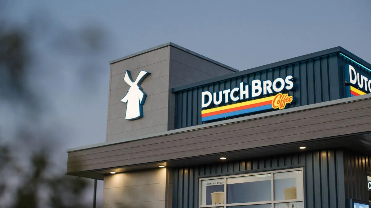 A zoomed in image of Dutch Bros building signage