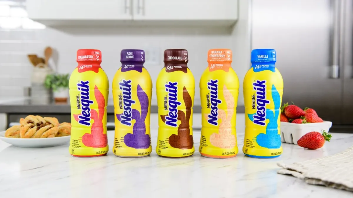 Nestlé's new Nesquik ready-to-drink beverage with a recyclable shrink sleeve label.