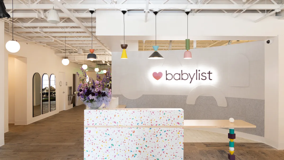 A sign that reads Babylist inside the company's Beverly Hills showroom.