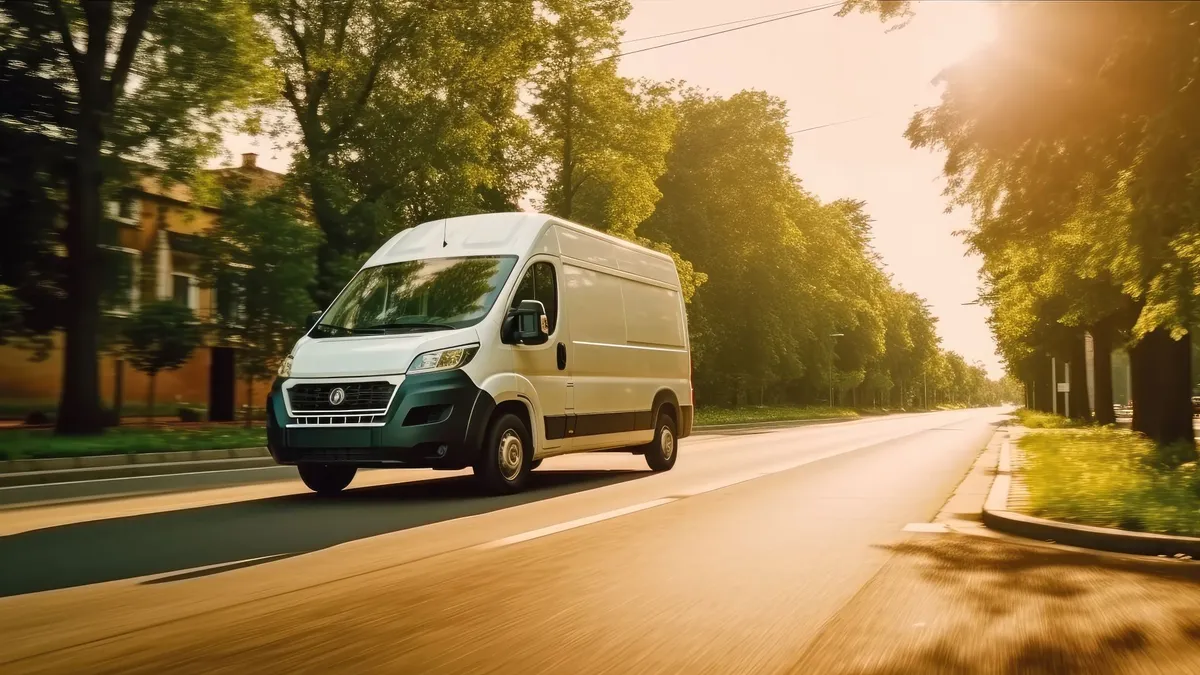 van driving down the street