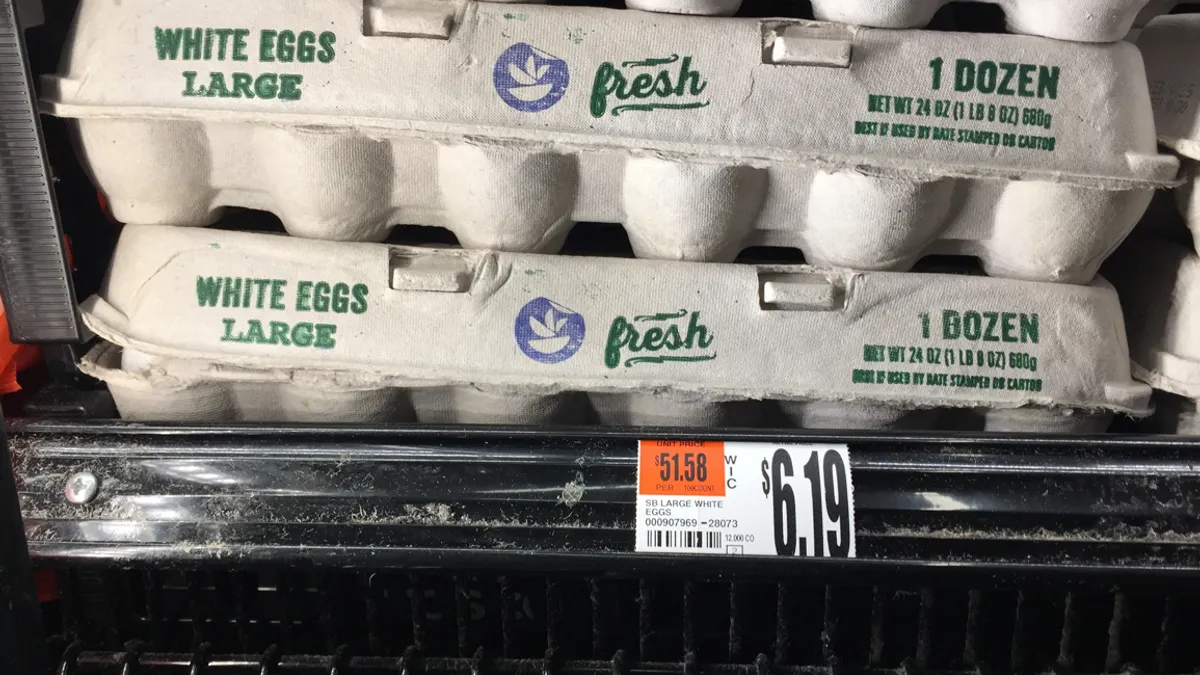 $6.19 for a dozen eggs at a grocery store.