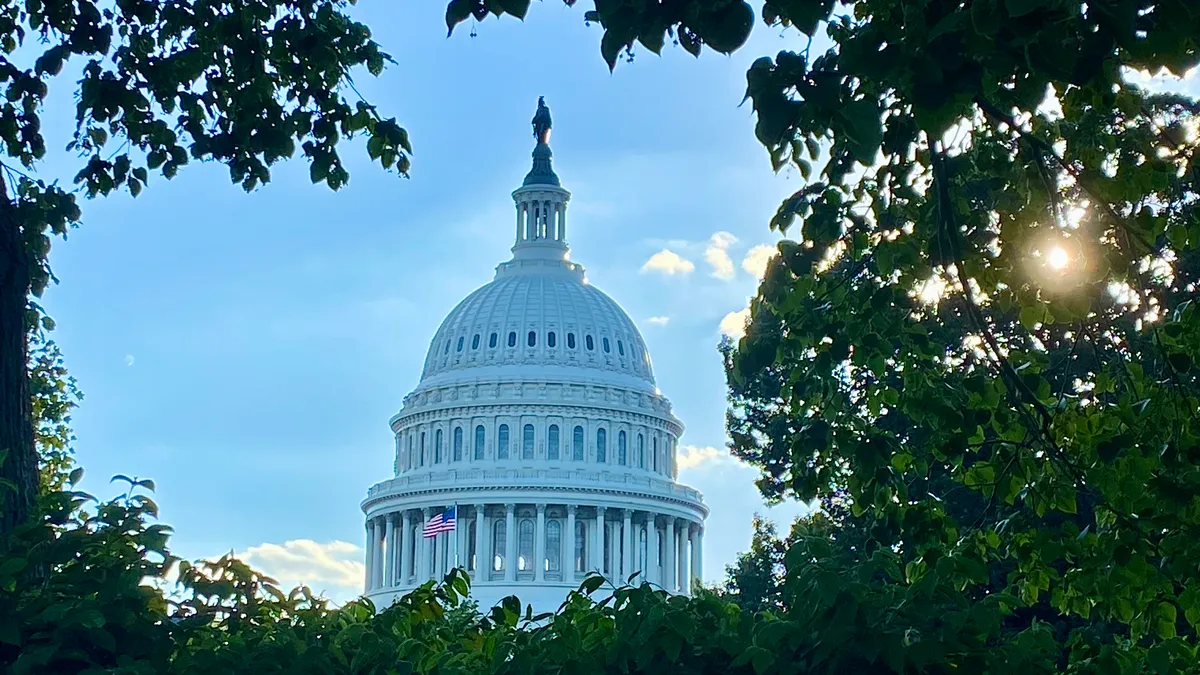 The United States Capitol surrounded by trees