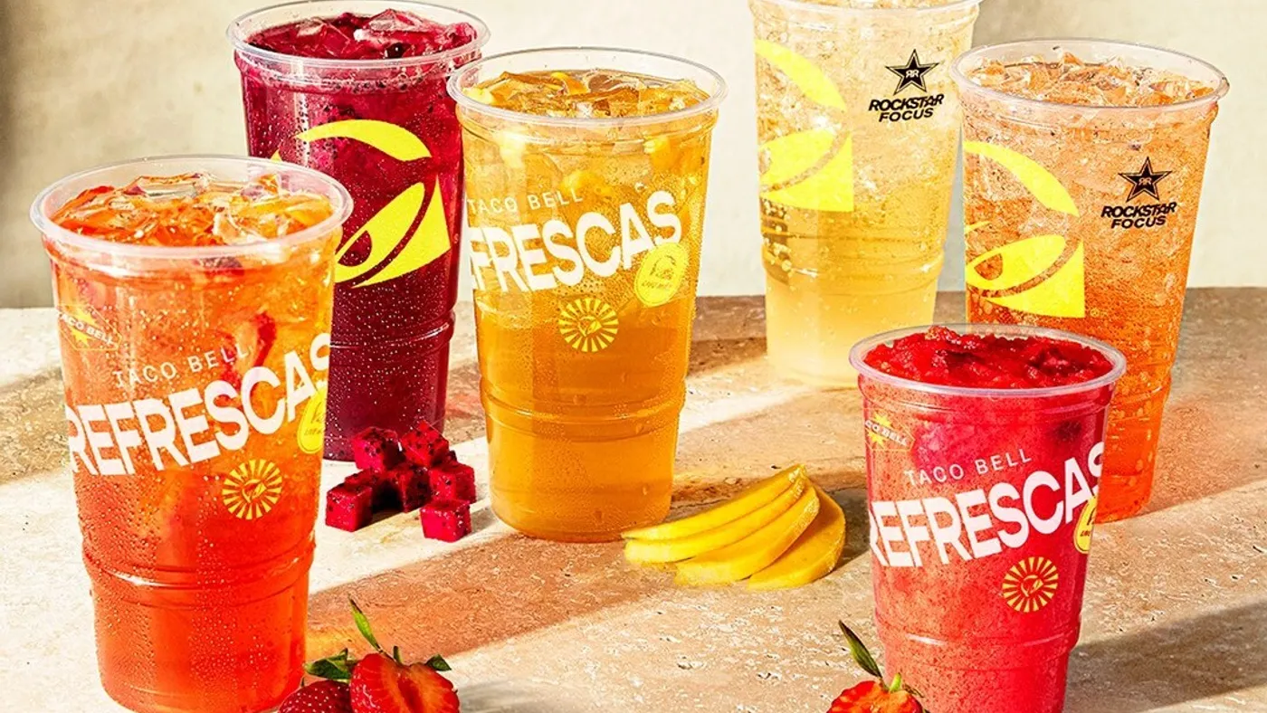 An image of various cold beverages from Taco Bell.