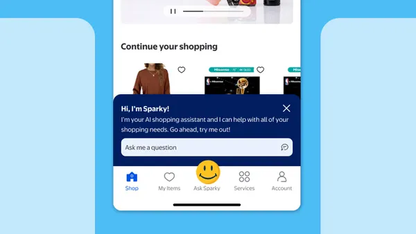 Image of a screen featuring Walmart's Sparky.
