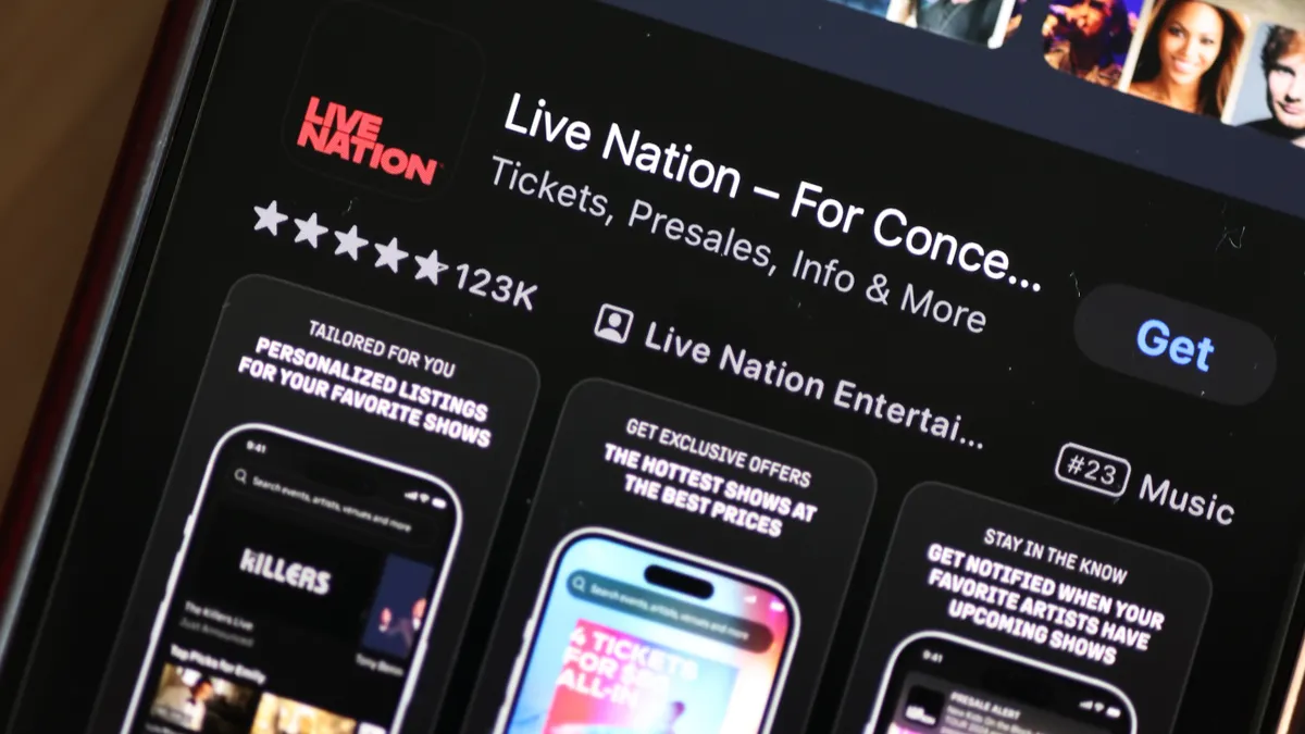 The Live Nation app is seen in photo.