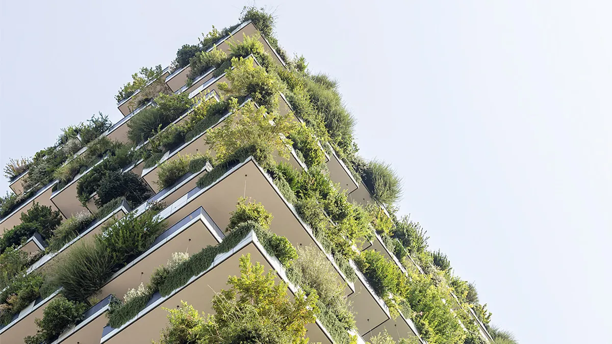 Tall tower with lush greens