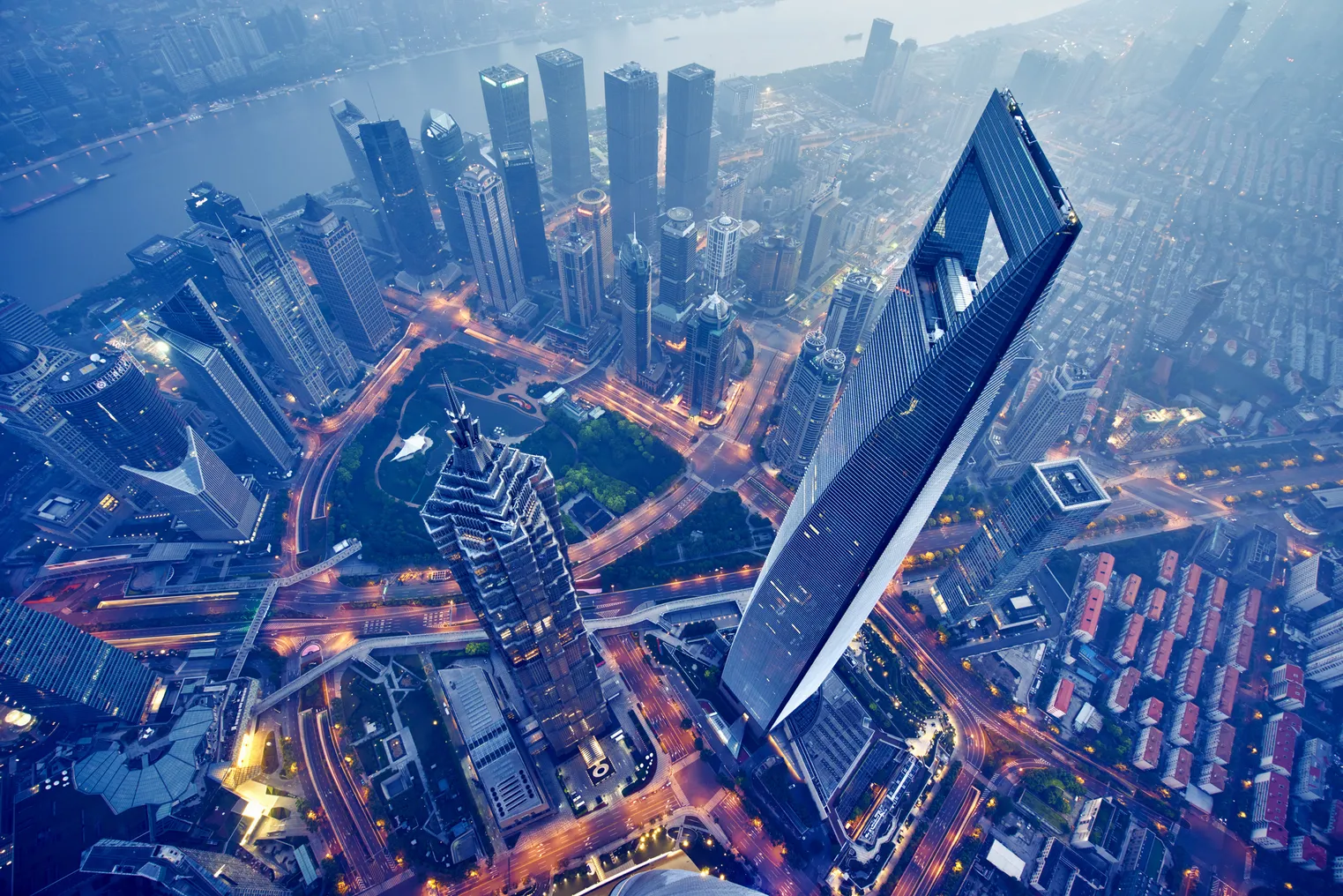 Aerial view of Shanghai at night