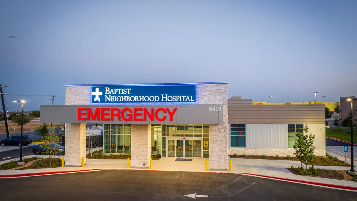 A facade of the emergency unit at Emerus' Baptist Neighborhood Hospital in San Antonio, Texas