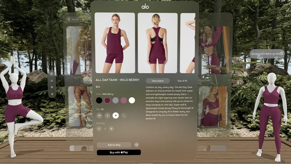 A screenshot of Alo Yoga's immersive shopping experience