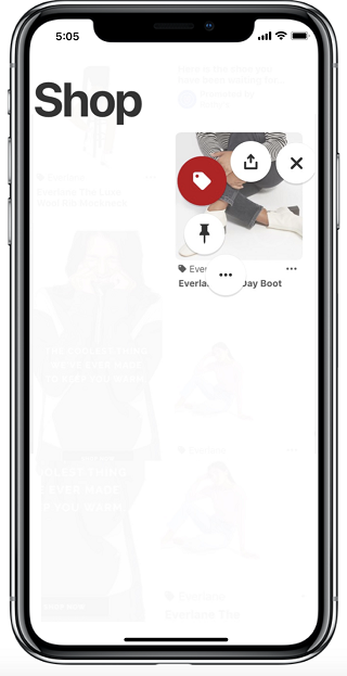 Pinterest shopping shortcut screenshot