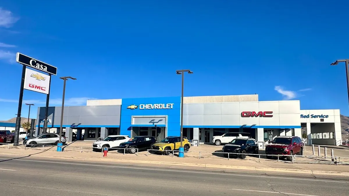Cars sit in front of the Casa Chevrolet GMC dealership in Alamogordo, New Mexico.