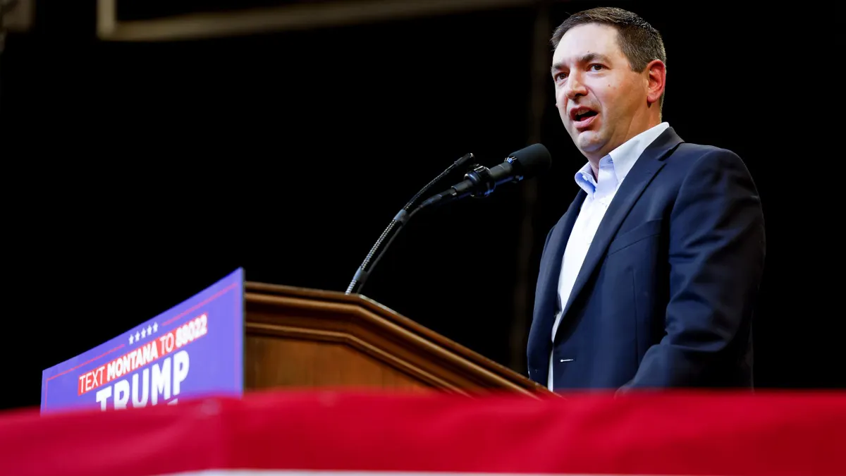 Montana Attorney General Austin Knudsen speaks during a rally for President Donald Trump