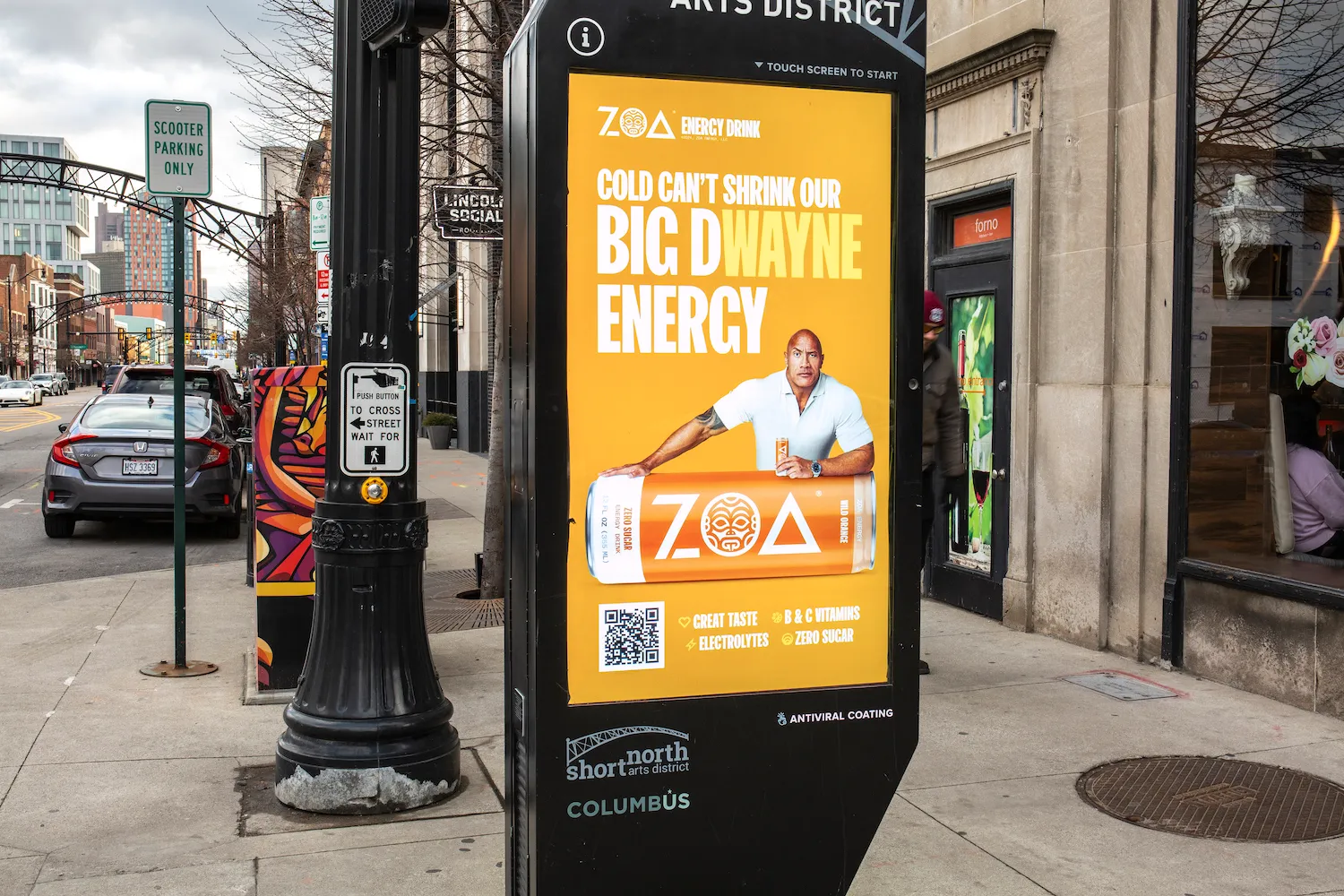 Dwayne The Rock Johnson appears in a Zoa Energy out-of-home ad