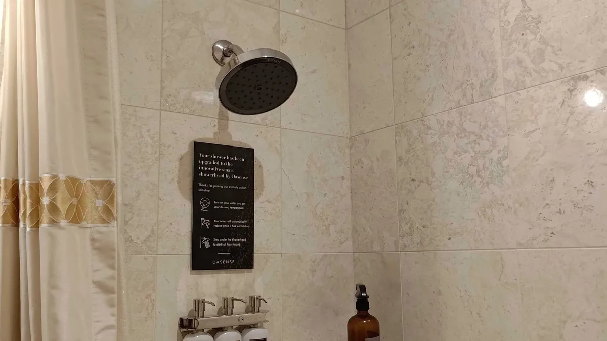 An Oasense shower head.