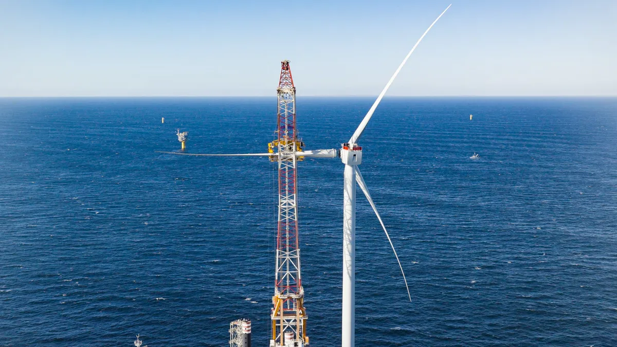 South Fork Wind's first offshore wind turbine is seen being installed off the coast of Montauk.