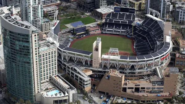 An aerial view of Petco Park stadium