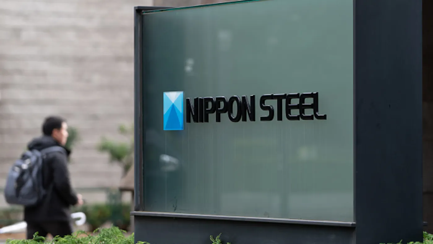 Signage of Nippon Steel Corp. is displayed outside the company's headquarters on January 07, 2025 in Tokyo, Japan