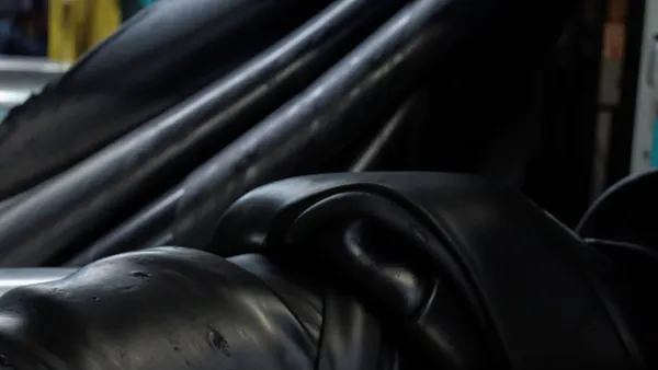 Black rubber being mixed at a factory.