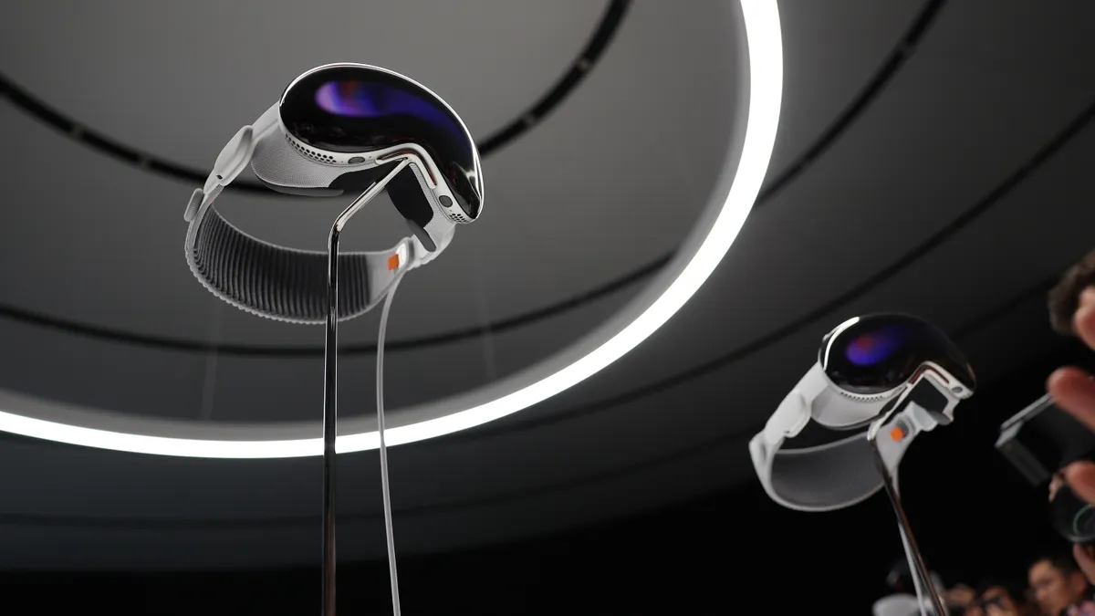 A picture of the Apple Vision Pro headset at a conference event.