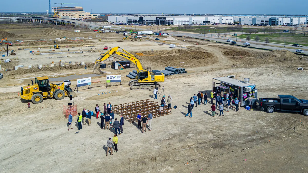 An aerial view of a recycling facility construction site