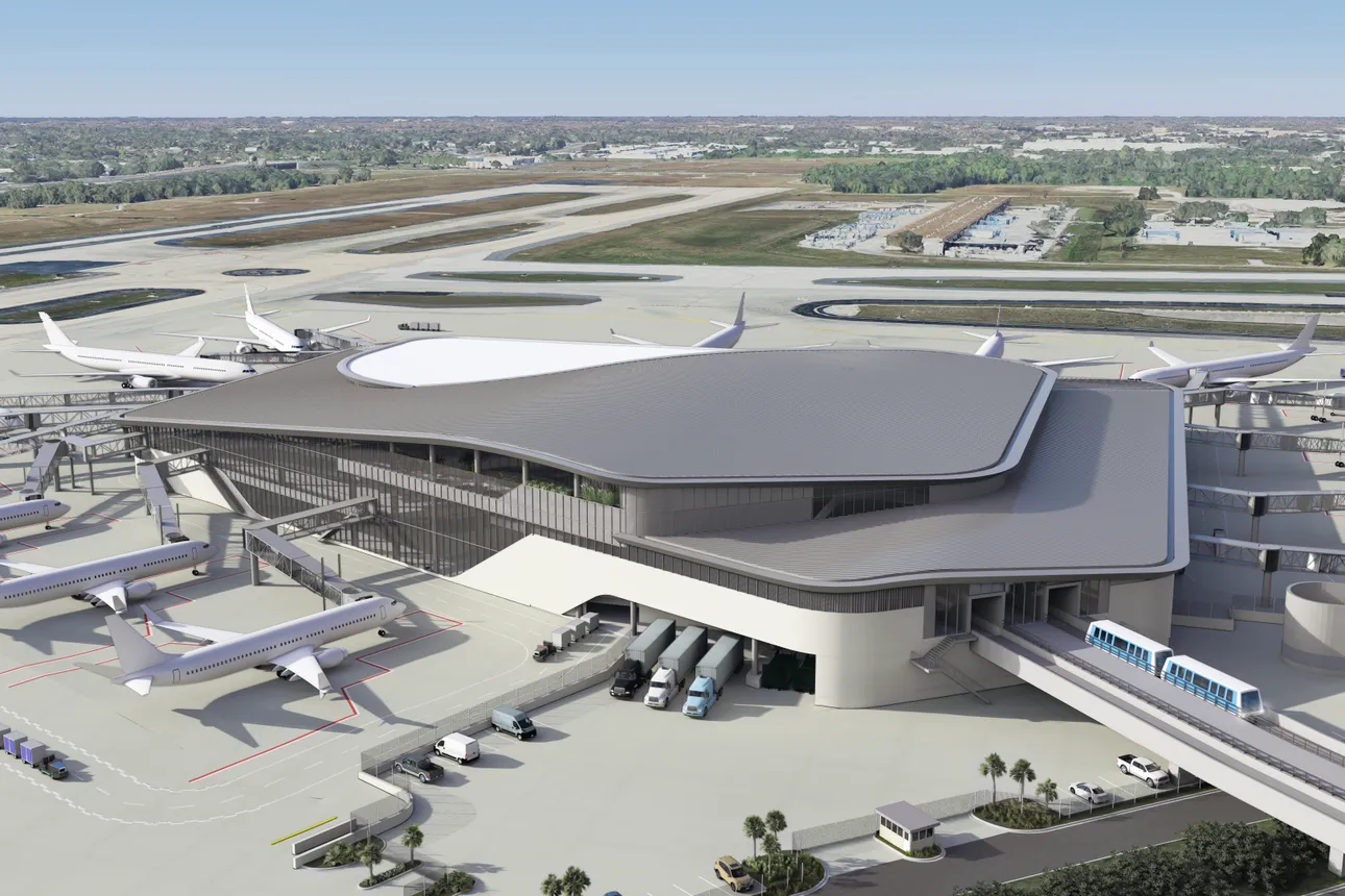 Aerial view of the new terminal at Tampa International Airport.