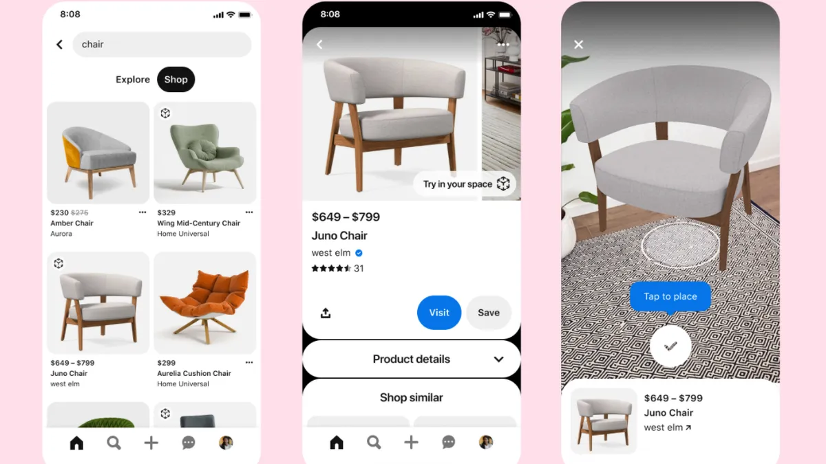 Pinterest introduces AR for home.