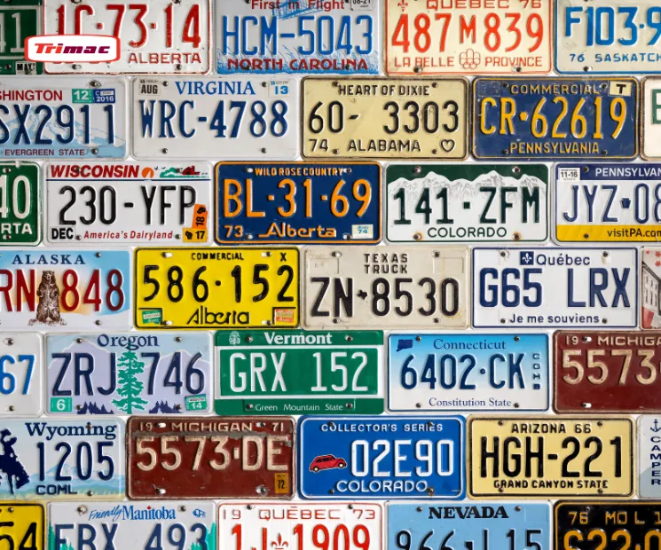 A license plate wall at Trimac's new Calgary headquarters.