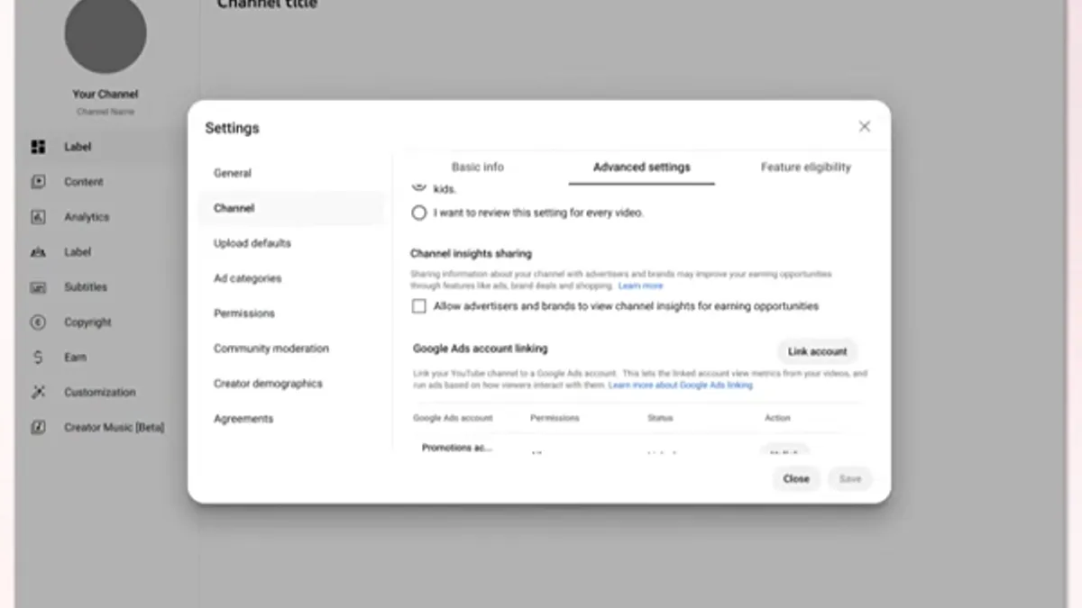 YouTube data sharing