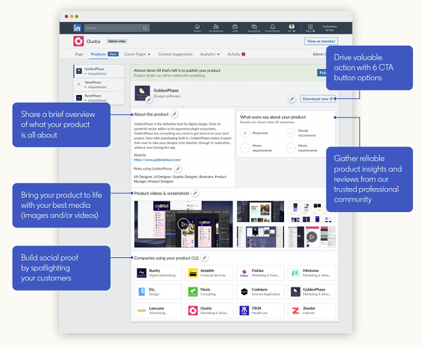 LinkedIn product pages