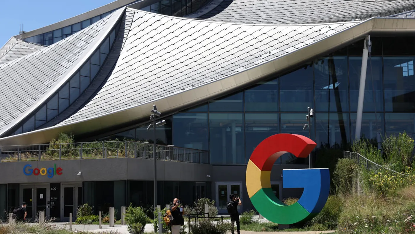 The Google logo is seen at company headquarters in Mountain View, California.