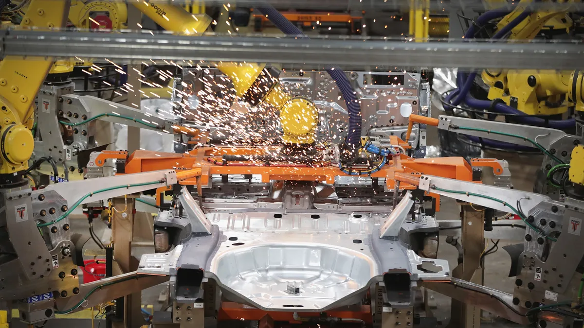 Robots assemble Ford vehicles at the Chicago Assembly Plant on June 24, 2019 in Chicago, Illinois.