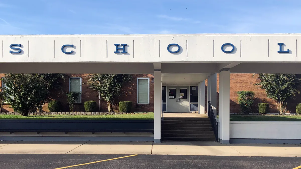 Outside of school building entrance