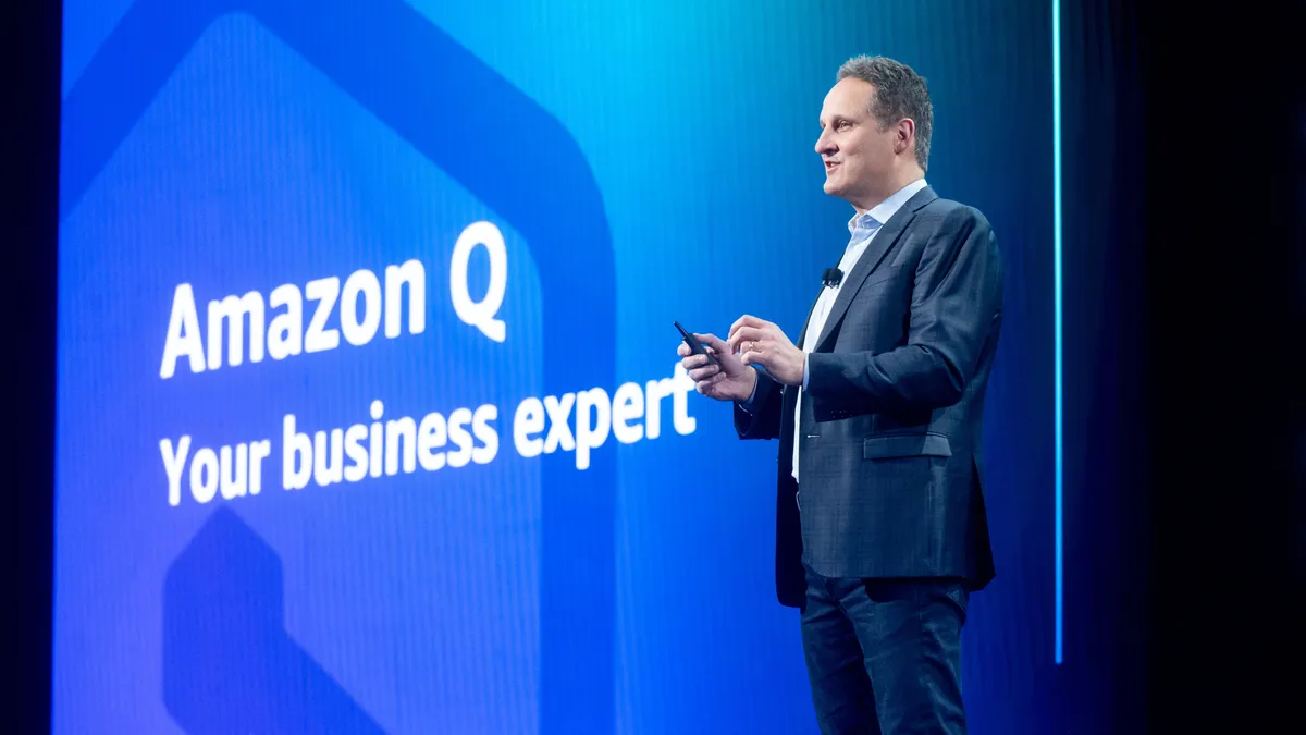 AWS CEO Adam Selipsky delivers a keynote address during AWS re:Invent 2023, at The Venetian Las Vegas on November 28, 2023, in Las Vegas, Nevada