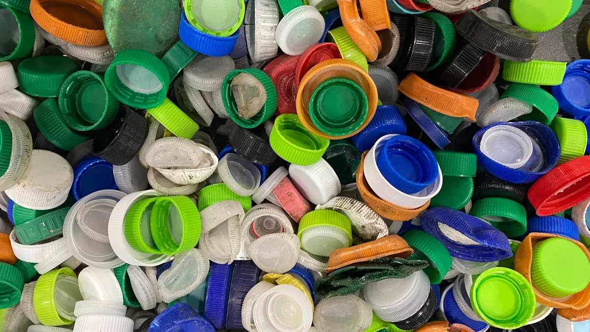 Plastic water bottle caps on display at WasteExpo