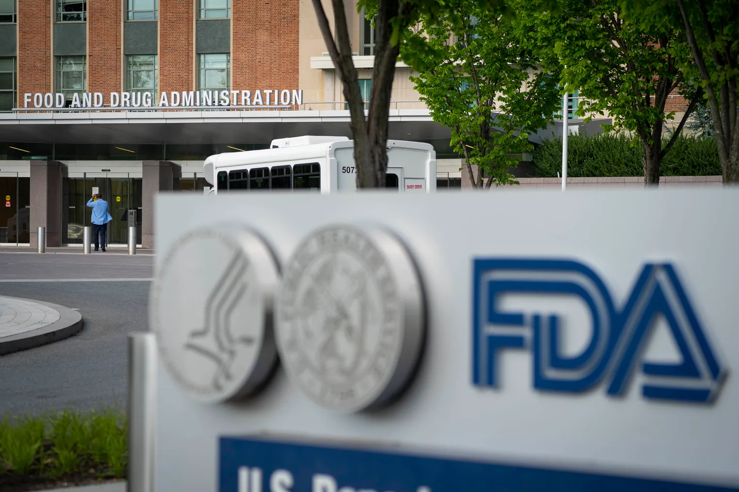 A sign for the Food And Drug Administration is seen outside of the headquarters on July 20, 2020, in White Oak, Maryland.