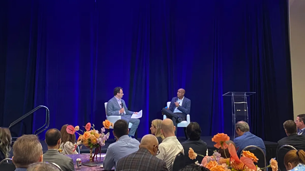 Anthropic CEO Dario Amodei speaks with David Levy, AWS VP, worldwide public sector, during a fireside discussion at the AWS Summit in Washington, D.C. on June 26, 2024.