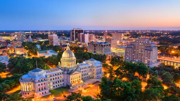 Aerial view of the Jackson, MS, skyline