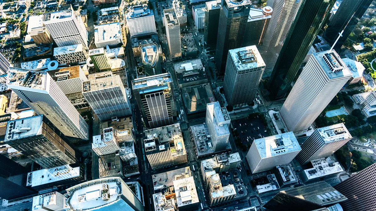 Aerial shot of city buildings