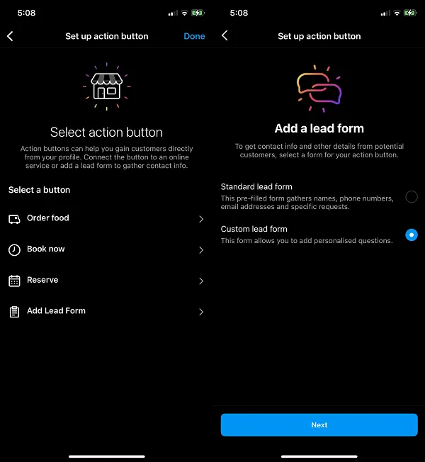 Instagram lead forms