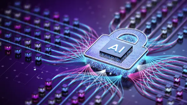 a digital padlock illustration with the letters AI