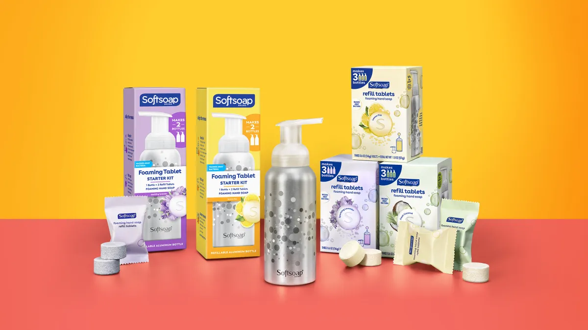 Suite of refillable Soft Soap products.