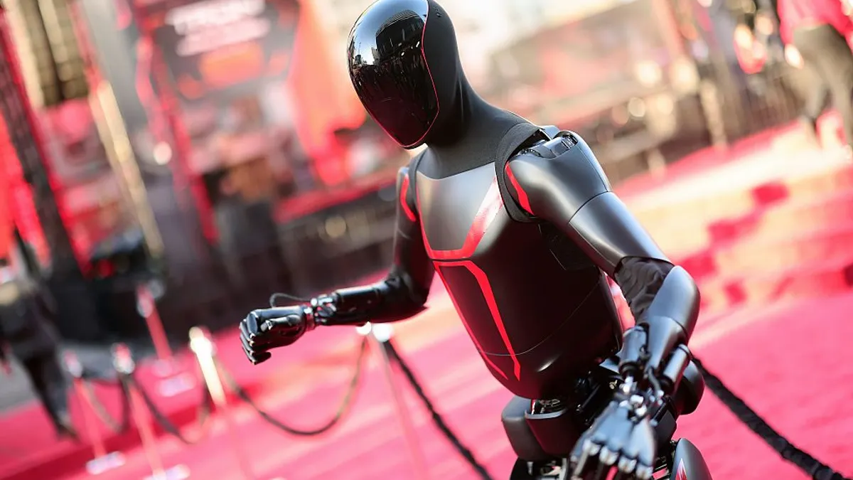 Tesla robot at the World Premiere of Disney's Tron: Ares at the TCL Chinese Theater in Hollywood, California, on Oct. 6, 2025.