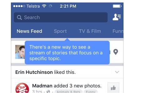 An example of Facebook topic feeds