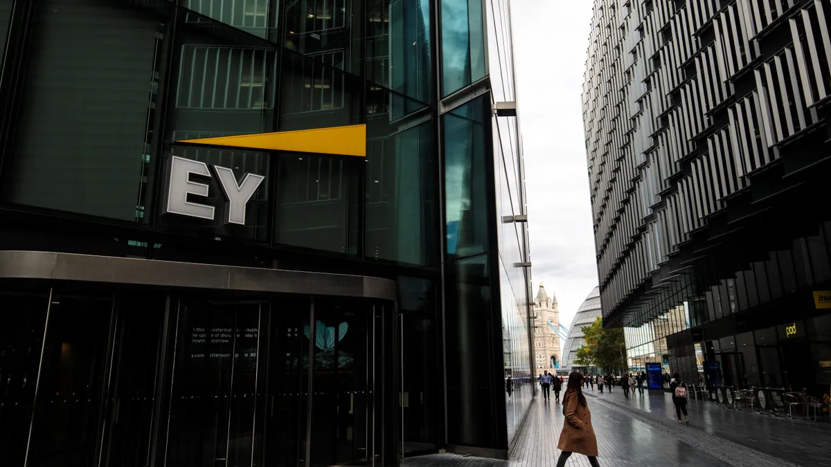 EY offices stand in 1 More London Riverside on October 1, 2018 in London, England.