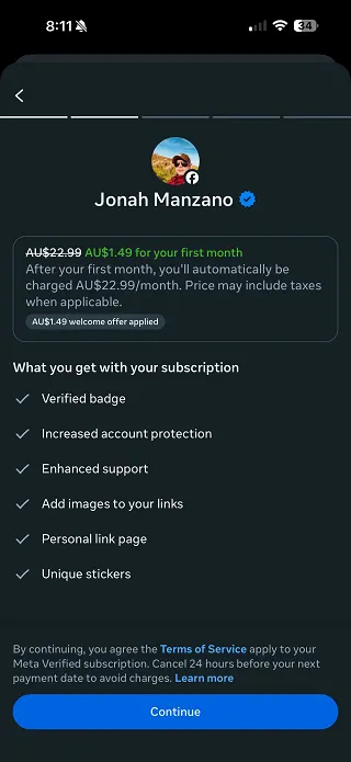 Meta Verified offer