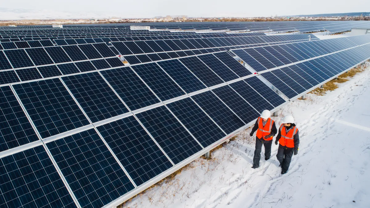 Solar power station workers.