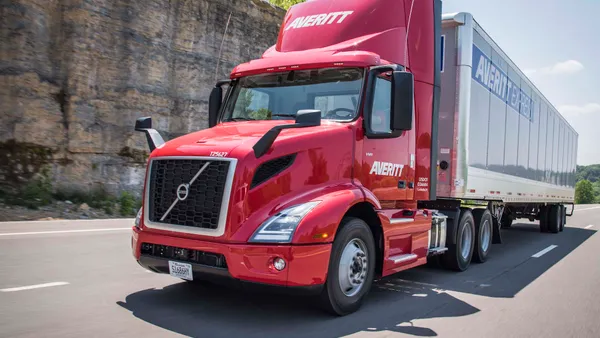 An Averitt Express tractor-trailer on the road.