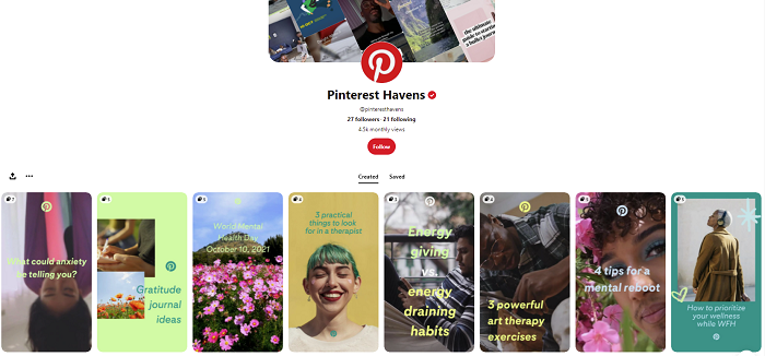 Pinterest Havens on desktop